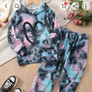Girls tie dye sweatshirt and joggers set sweat suit size xl 11-12